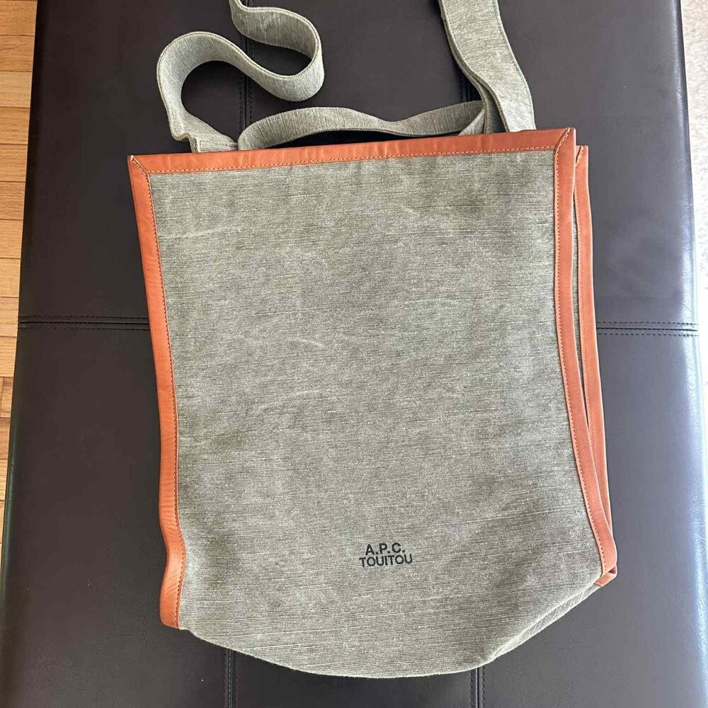 A.P.C. x TOUITOU Social Status Gray Tote with Orange Trim